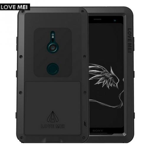 SONY Xperia XZ3 (H9436) LOVE MEI Powerful defender telefonvédő gumi (ütésálló, Gorilla Glass üveg, fém keret) FEKETE	