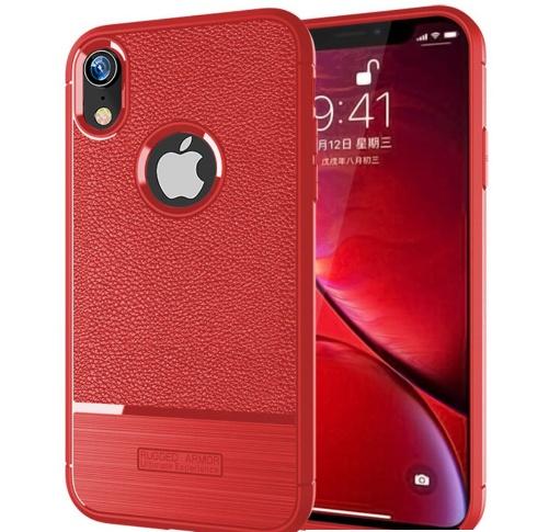 APPLE IPhone XR 6.1 Telefonvédő gumi / szilikon (közepesen ütésálló, bőrhatás, szálcsiszolt, logo kivágás) PIROS	