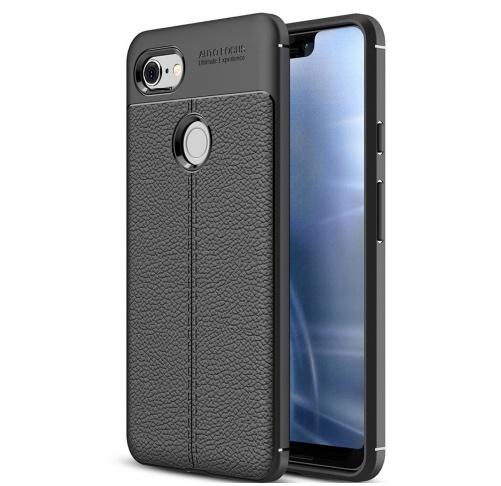 GOOGLE Pixel 3 XL Telefonvédő gumi / szilikon (közepesen ütésálló, bőrhatás, varrás minta) FEKETE	