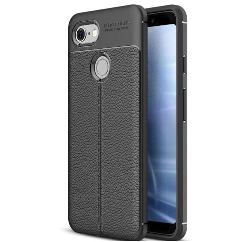 GOOGLE Pixel 3 Telefonvédő gumi / szilikon (közepesen ütésálló, bőrhatás, varrás minta) FEKETE	