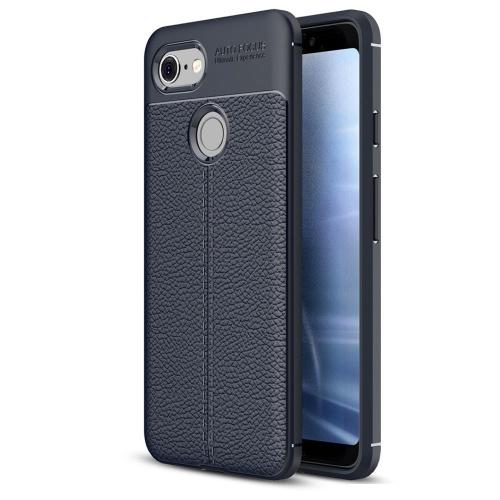 GOOGLE Pixel 3 Telefonvédő gumi / szilikon (közepesen ütésálló, bőrhatás, varrás minta) SÖTÉTKÉK	