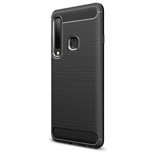 SAMSUNG Galaxy A9 (2018) SM-A920 Telefonvédő gumi / szilikon (közepesen ütésálló, légpárnás sarok, szálcsiszolt, karbonminta) FEKETE	