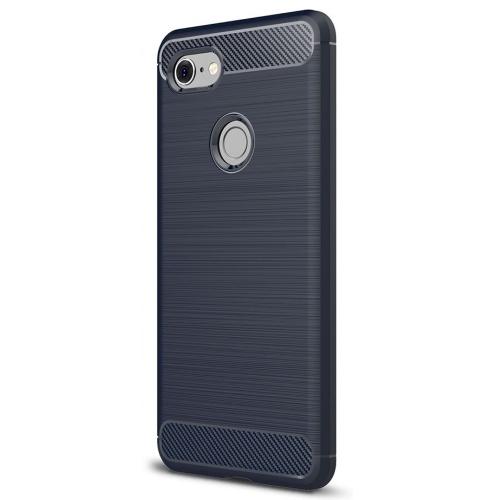 GOOGLE Pixel 3 XL Telefonvédő gumi / szilikon (közepesen ütésálló, légpárnás sarok, szálcsiszolt, karbonminta) SÖTÉTKÉK	
