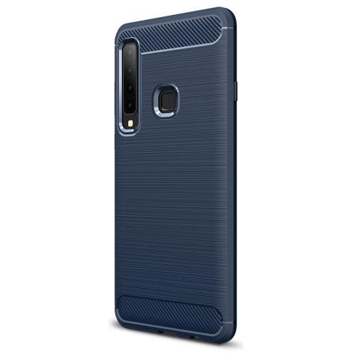 SAMSUNG Galaxy A9 (2018) SM-A920 Telefonvédő gumi / szilikon (közepesen ütésálló, légpárnás sarok, szálcsiszolt, karbonminta) SÖTÉTKÉK	
