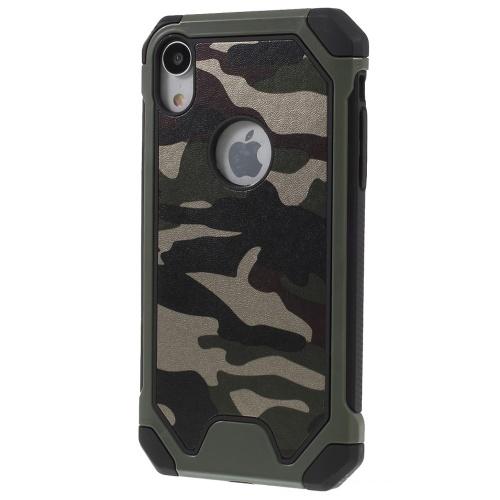 APPLE IPhone XR 6.1 Telefonvédő gumi / szilikon (műanyag keret, bőrhatás, terepminta) ZÖLD	