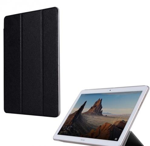 HUAWEI MediaPad T3 10 LTE /HUAWEI MediaPad T3 10 WIFI Tok álló, bőr hatású (FLIP, oldalra nyíló, TRIFOLD asztali tartó funkció, selyem minta) FEKETE