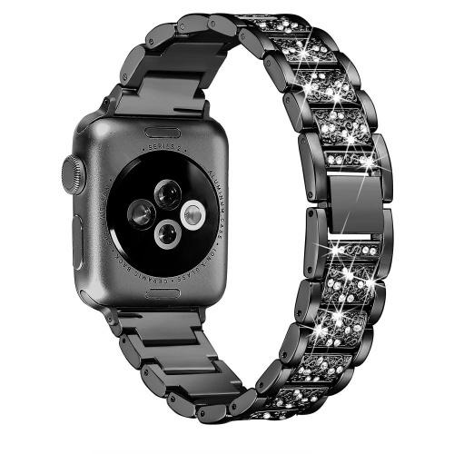 Pótszíj (rozsdamentes acél, speciális pillangó csat, strasszkő) FEKETE Apple Watch Series 1 / 2 / 3 / 4 38mm / 40mm	