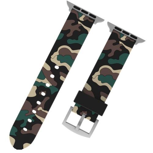 Pótszíj (szilikon, állítható, terepminta) SÖTÉTZÖLD Apple Watch Series 1 / 2 / 3 / 4 38mm / 40mm	