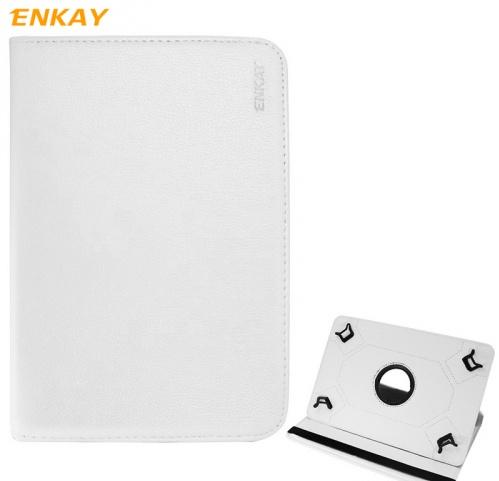 ENKAY tok álló, bőr hatású (FLIP, asztali tartó funkció, 360°-ban forgatható, univerzális, 10'' méret) FEHÉR