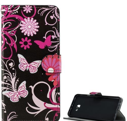 SAMSUNG Galaxy J4 Plus (J415F) Tok álló, bőr (FLIP, oldalra nyíló, asztali tartó funkció, pillangó, virágminta) FEKETE	