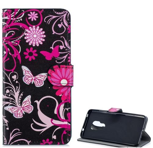 HUAWEI Mate 20 Tok álló, bőr (FLIP, oldalra nyíló, asztali tartó funkció, pillangó, virágminta) FEKETE	