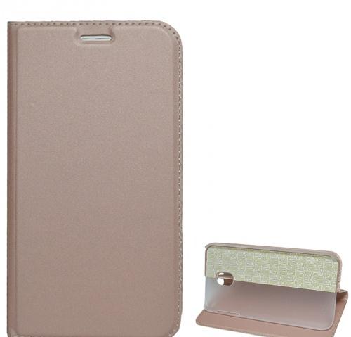 SAMSUNG Galaxy J3 (2017) (SM-J330) EU Tok álló, bőr (FLIP, oldalra nyíló, asztali tartó funkció) ROZÉARANY	