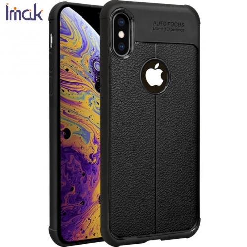APPLE IPhone XS Max 6.5 IMAK VEGA telefonvédő gumi / szilikon (közepesen ütésálló, bőrhatás, varrás minta, légpárnás sarok) FEKETE	