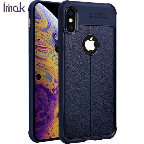  APPLE IPhone XS Max 6.5 IMAK VEGA telefonvédő gumi / szilikon (közepesen ütésálló, bőrhatás, varrás minta, légpárnás sarok) SÖTÉTKÉK	