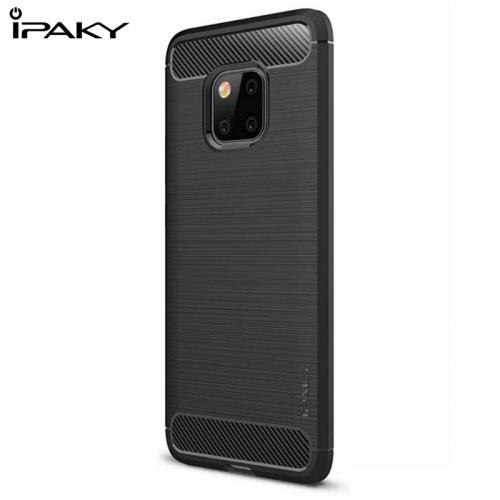 HUAWEI Mate 20 Pro IPAKY telefonvédő gumi / szilikon (közepesen ütésálló, szálcsiszolt, karbonminta) FEKETE	