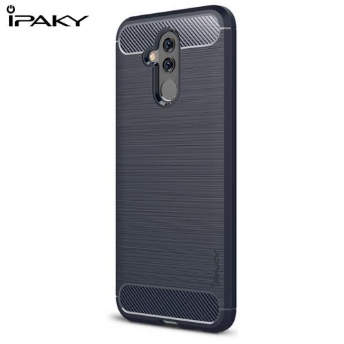 HUAWEI Mate 20 Lite IPAKY telefonvédő gumi / szilikon (közepesen ütésálló, szálcsiszolt, karbonminta) SÖTÉTKÉK	