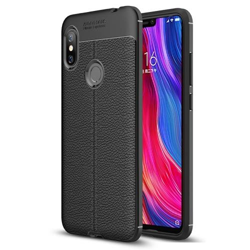XIAOMI Redmi Note 6 Pro Telefonvédő gumi / szilikon (közepesen ütésálló, bőrhatás, varrás minta) FEKETE	