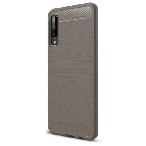 SAMSUNG Galaxy A7 (2018) SM-A750F Telefonvédő gumi / szilikon (közepesen ütésálló, légpárnás sarok, szálcsiszolt, karbonminta) SZÜRKE	