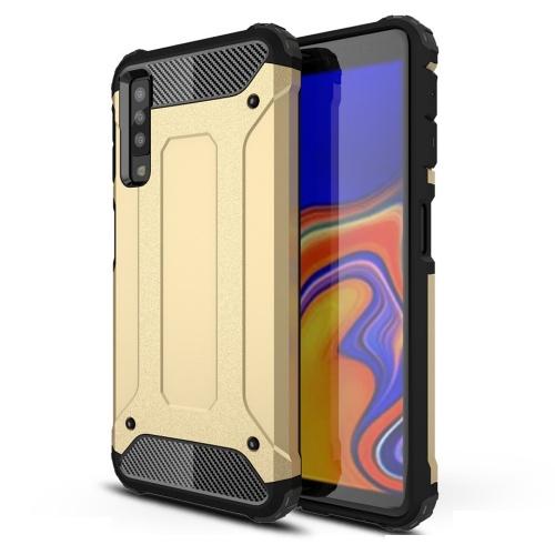 SAMSUNG Galaxy A7 (2018) SM-A750F Defender műanyag telefonvédő (közepesen ütésálló, légpárnás sarok, gumi / szilikon belső, fémhatás) ARANY	