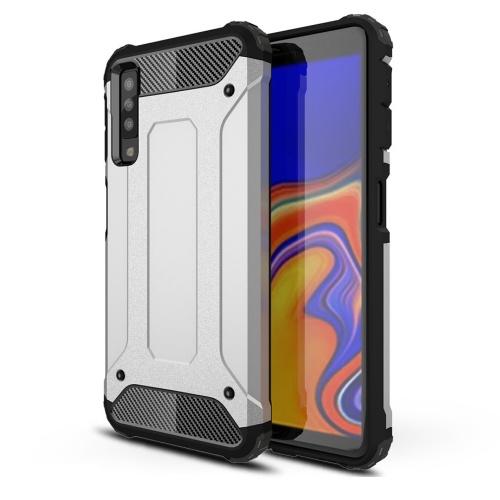 SAMSUNG Galaxy A7 (2018) SM-A750F Defender műanyag telefonvédő (közepesen ütésálló, légpárnás sarok, gumi / szilikon belső, fémhatás) EZÜST	