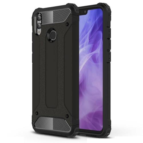 HUAWEI Honor 8X Defender műanyag telefonvédő (közepesen ütésálló, légpárnás sarok, gumi / szilikon belső, fémhatás) FEKETE	