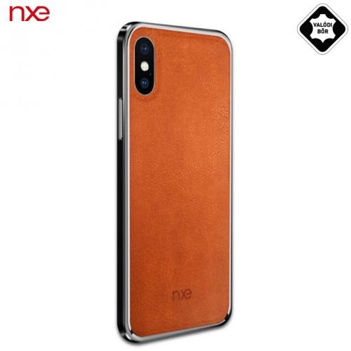 APPLE IPhone XS Max 6.5 NXE műanyag telefonvédő (valódi bőr hátlap) BARNA	