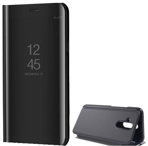 HUAWEI Mate 20 Lite Tok álló (aktív flip, oldalra nyíló, asztali tartó funkció, tükrös felület, Mirror View Case) FEKETE
