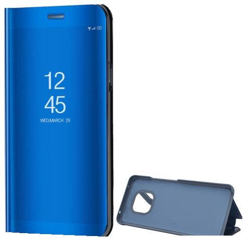 HUAWEI Mate 20 Pro Tok álló (aktív flip, oldalra nyíló, asztali tartó funkció, tükrös felület, Mirror View Case) KÉK