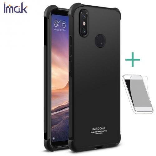 XIAOMI Mi Max 3 IMAK telefonvédő gumi / szilikon (közepesen ütésálló, légpárnás sarok, képernyővédő fólia) METÁLFEKETE	