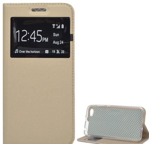  XIAOMI Redmi Note 5A Tok álló, bőr (FLIP, oldalra nyíló, asztali tartó funkció, S-View Cover) ARANY	