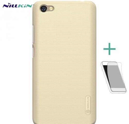 XIAOMI Redmi Note 5A NILLKIN SUPER FROSTED műanyag telefonvédő (gumírozott, érdes felület, képernyővédő fólia, tisztítókendő) ARANY	