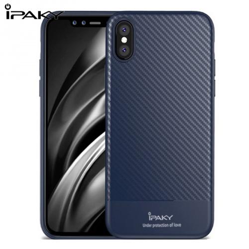 APPLE IPhone X 5.8 /APPLE IPhone XS 5.8 IPAKY telefonvédő gumi / szilikon (ultravékony, karbonminta) SÖTÉTKÉK	