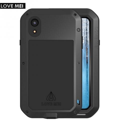 APPLE IPhone XR 6.1 LOVE MEI Powerful defender telefonvédő gumi (ütésálló, Gorilla Glass üveg, fém keret) FEKETE	