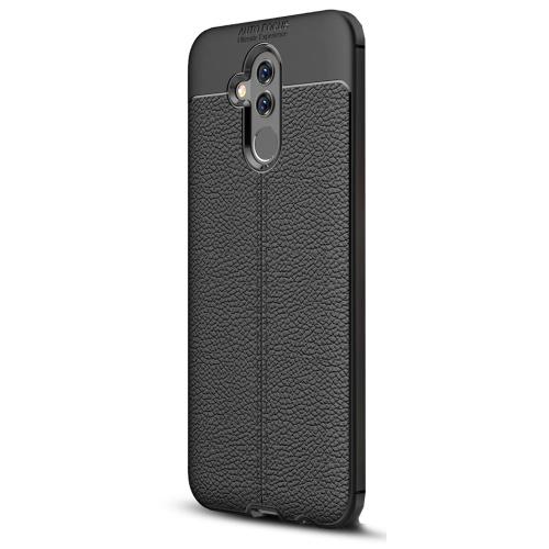 HUAWEI Mate 20 Lite Telefonvédő gumi / szilikon (közepesen ütésálló, bőrhatás, varrás minta) FEKETE	