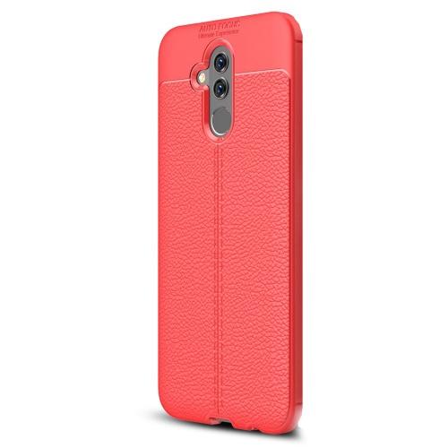 HUAWEI Mate 20 Lite Telefonvédő gumi / szilikon (közepesen ütésálló, bőrhatás, varrás minta) PIROS	