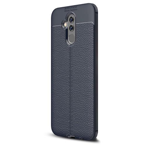 HUAWEI Mate 20 Lite Telefonvédő gumi / szilikon (közepesen ütésálló, bőrhatás, varrás minta) SÖTÉTKÉK	