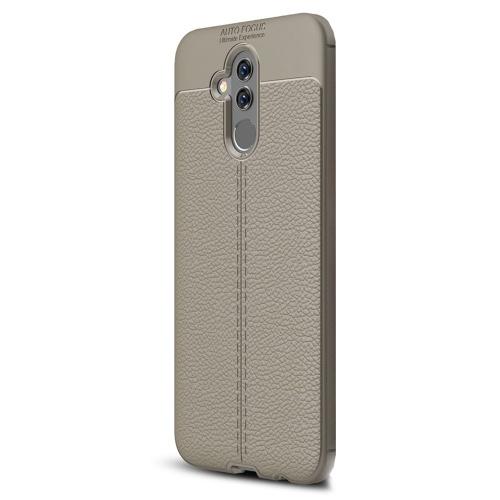 HUAWEI Mate 20 Lite Telefonvédő gumi / szilikon (közepesen ütésálló, bőrhatás, varrás minta) SZÜRKE	