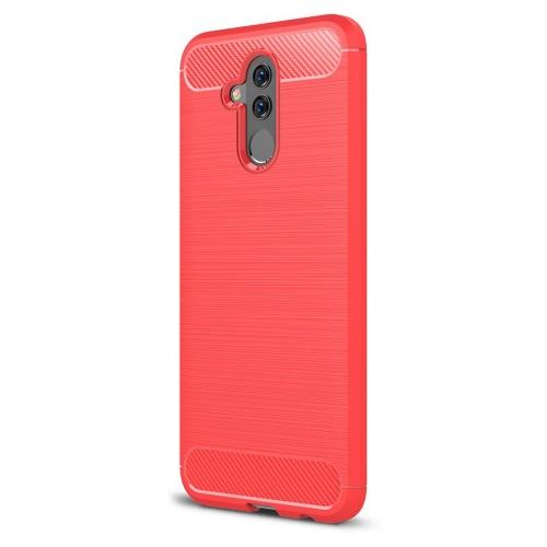 HUAWEI Mate 20 Lite Telefonvédő gumi / szilikon (közepesen ütésálló, légpárnás sarok, szálcsiszolt, karbonminta) PIROS	