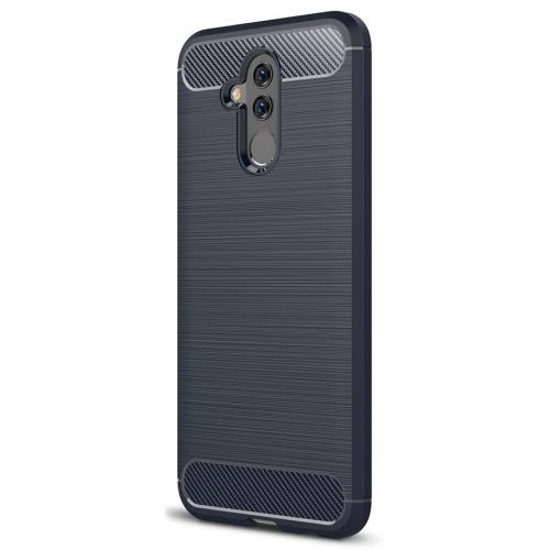 HUAWEI Mate 20 Lite Telefonvédő gumi / szilikon (közepesen ütésálló, légpárnás sarok, szálcsiszolt, karbonminta) SÖTÉTKÉK	