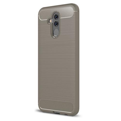 HUAWEI Mate 20 Lite Telefonvédő gumi / szilikon (közepesen ütésálló, légpárnás sarok, szálcsiszolt, karbonminta) SZÜRKE	