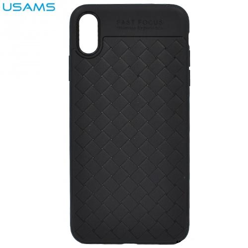 APPLE IPhone XS Max 6.5 USAMS Woven telefonvédő gumi / szilikon (fonott minta) FEKETE	
