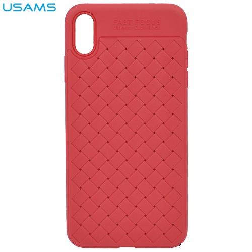  APPLE IPhone XS Max 6.5 USAMS Woven telefonvédő gumi / szilikon (fonott minta) PIROS	