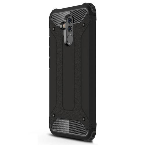 HUAWEI Mate 20 Lite Defender műanyag telefonvédő (közepesen ütésálló, légpárnás sarok, gumi / szilikon belső, fémhatás) FEKETE	