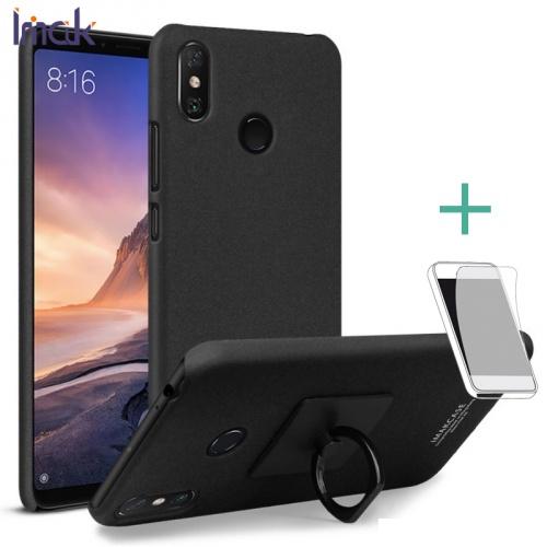 XIAOMI Mi Max 3 IMAK műanyag telefonvédő (gumírozott, telefontartó gyűrű, 360°-ban forgatható, képernyővédő fólia) FEKETE	