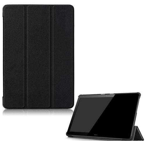 HUAWEI Mediapad T5 10 LTE /HUAWEI Mediapad T5 10 WIFI Tok álló, bőr hatású (FLIP, oldalra nyíló, TRIFOLD asztali tartó funkció) FEKETE