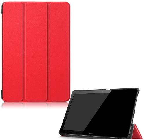 HUAWEI Mediapad T5 10 LTE /HUAWEI Mediapad T5 10 WIFI Tok álló, bőr hatású (FLIP, oldalra nyíló, TRIFOLD asztali tartó funkció) PIROS