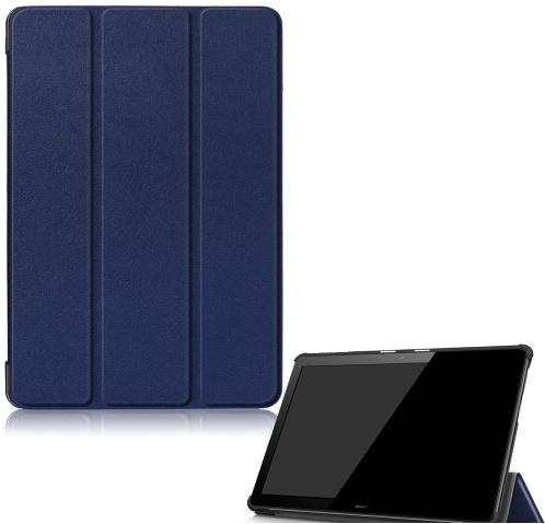 HUAWEI Mediapad T5 10 LTE /HUAWEI Mediapad T5 10 WIFI Tok álló, bőr hatású (FLIP, oldalra nyíló, TRIFOLD asztali tartó funkció) SÖTÉTKÉK
