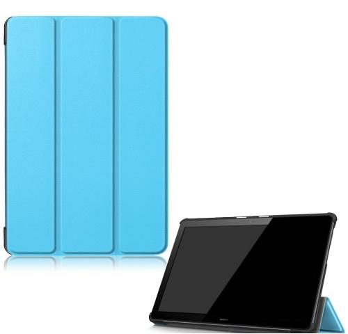 HUAWEI Mediapad T5 10 LTE /HUAWEI Mediapad T5 10 WIFI Tok álló, bőr hatású (FLIP, oldalra nyíló, TRIFOLD asztali tartó funkció) VILÁGOSKÉK