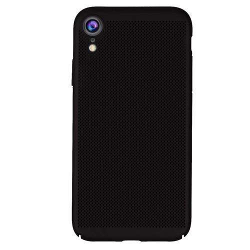 APPLE IPhone XR 6.1 Műanyag telefonvédő (gumírozott, lyukacsos minta) FEKETE	