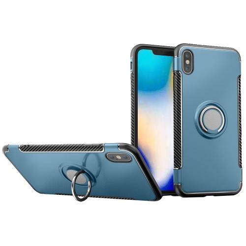 APPLE IPhone XS Max 6.5 Műanyag telefonvédő (szilikon keret, asztali tartó, telefontartó gyűrű, beépített fémlemez, karbon minta) VILÁGOSKÉK	